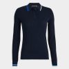 G FORE Contrast Stripe Cotton Blend Ribbed Long Sleeve Knit Polo Sweaters