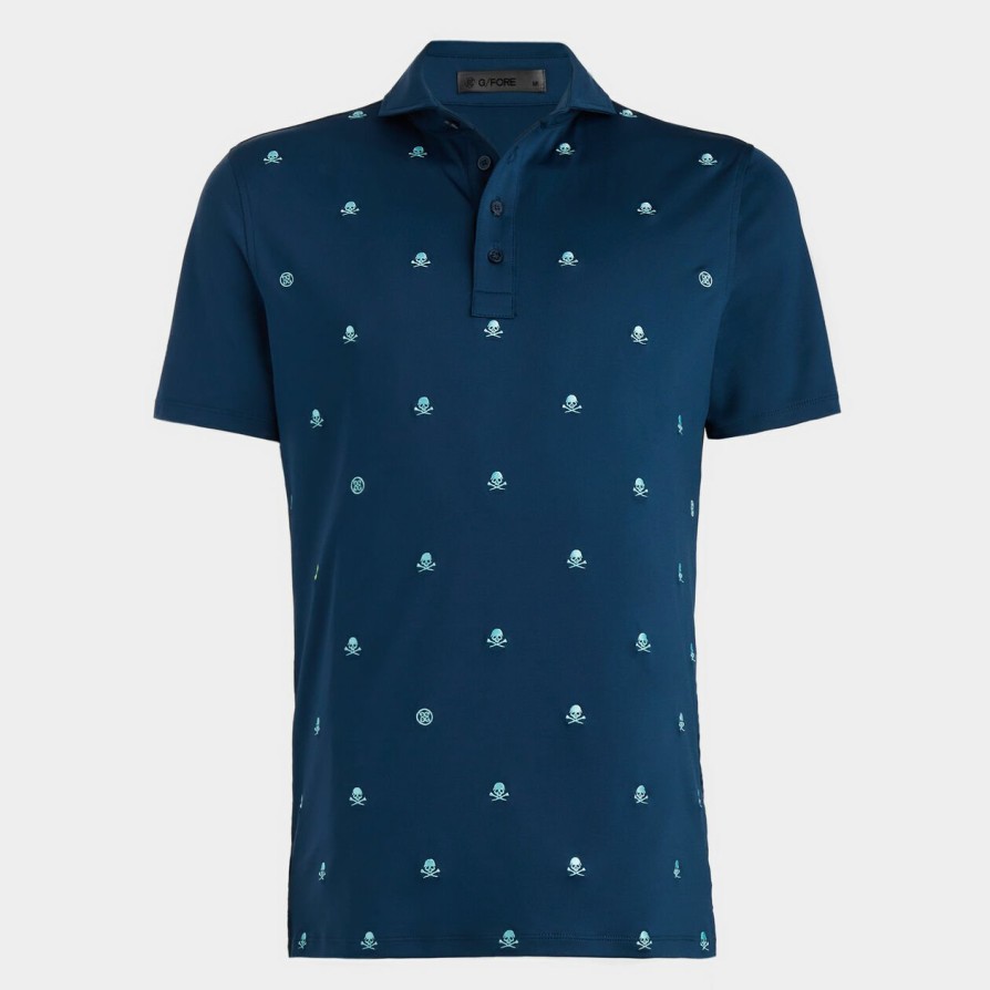 G FORE Embroidered Skull & Tees Tech Jersey Modern Spread Collar Polo Polos & Shirts